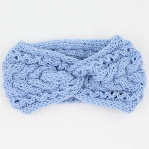 Handmade Hand Knit Superwash Merino Moonstone Light Blue Cable Canyon Ear Warmer